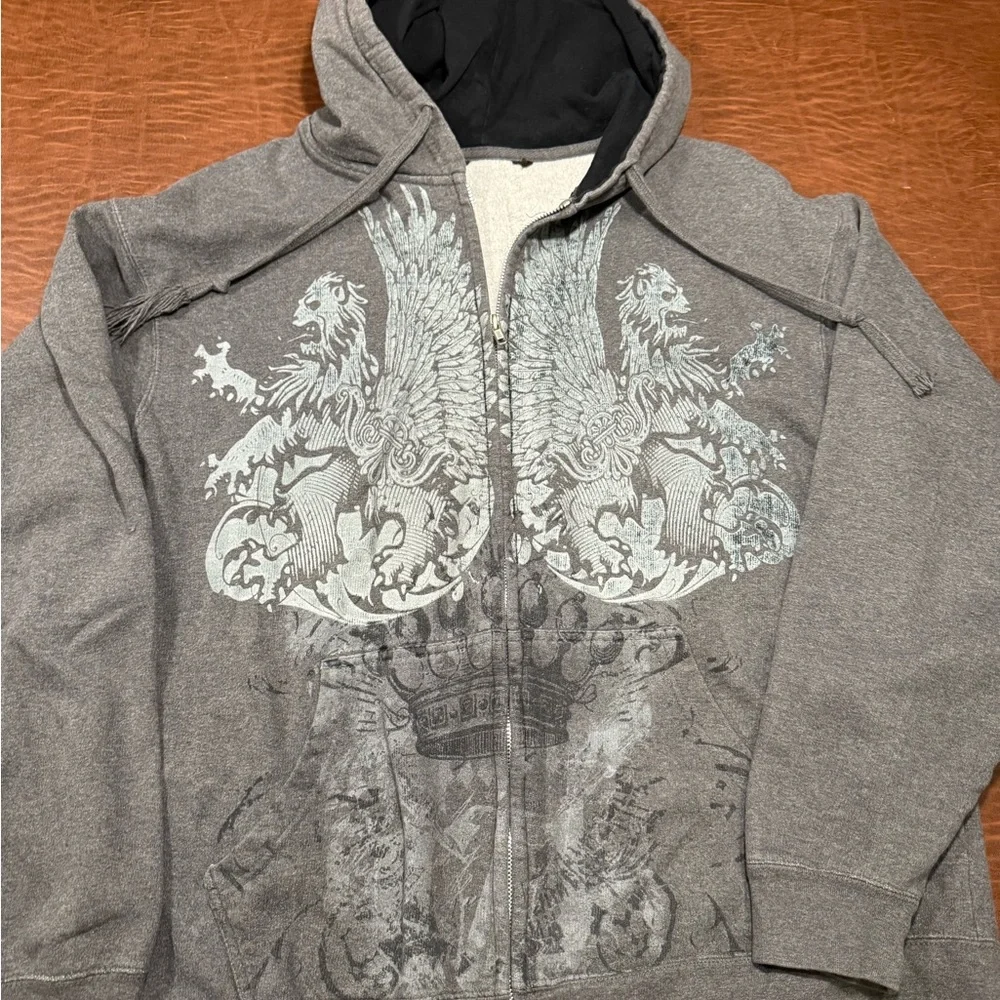 Gray Graphic Hoodie with Eagle Design - Picture 1 of 2
